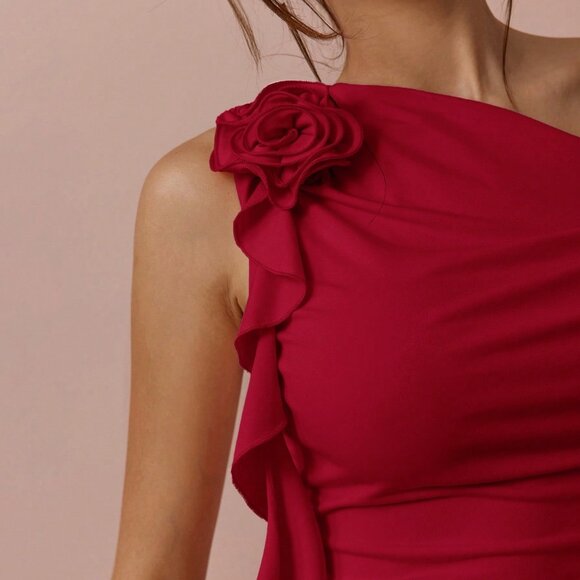 Burgundy Preppy Women's Oblique Collar Rhinestone Tank - Picture 4 of 5